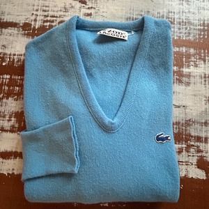 Men’s Vintage Izod Lacoste Grandpa V Neck Sweater Pullover Size Large